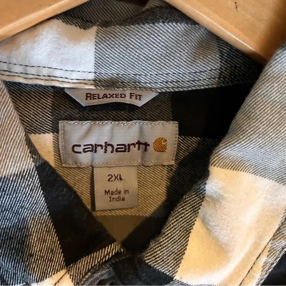 Carhartt Men's Loose Fit Heavyweight Flannel Plaid Shirt black n white 2XL - Picture 3 of 7